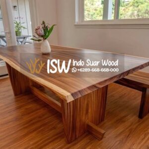meja makan trembesi size 205X71 Cm desain minimalis corak alami
