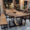 meja makan antik kayu trembesi solid lekukan alami
